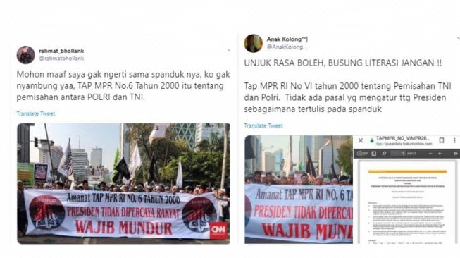 Spanduk peserta aksi Mujahid 212 (Twitter)