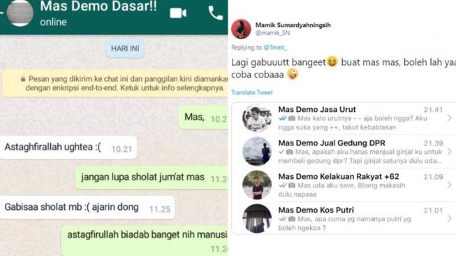 Isi pesan Whatsaap pendemo dengan warganet (Twitter)