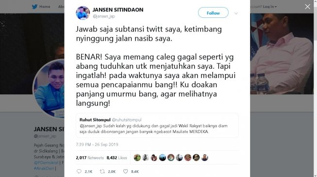 Cuitan Jansen Sitindaon - (Twitter/@jansen_jsp)