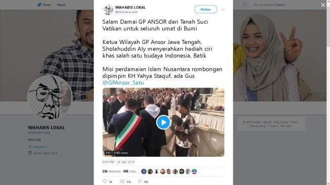 Pengurus PP GP Ansor bertemu Paus Fransiskus di Vatikan - (Twitter/@WahabisLokal)