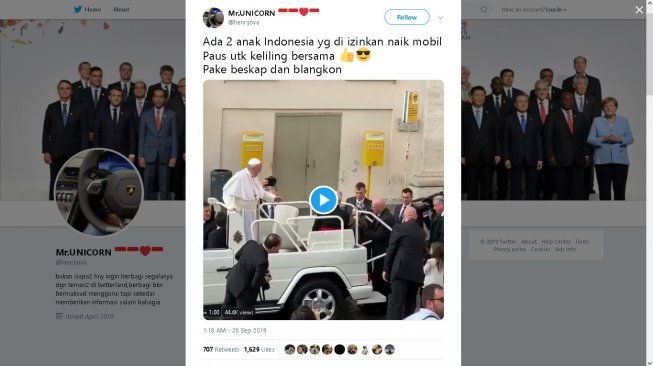 Dua bocah Indonesia naik Mobil Paus di Vatikan - (Twitter/@henrijova)