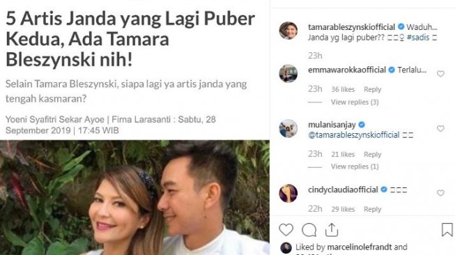 Artikel Sebut Tamara Bleszynski Janda Puber Kedua, Followers-nya Marah