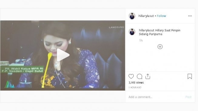 Anggota termuda DPR RI Hillary Lasut pimpin sidang paripurna - (Instagram/@hillarylasut)