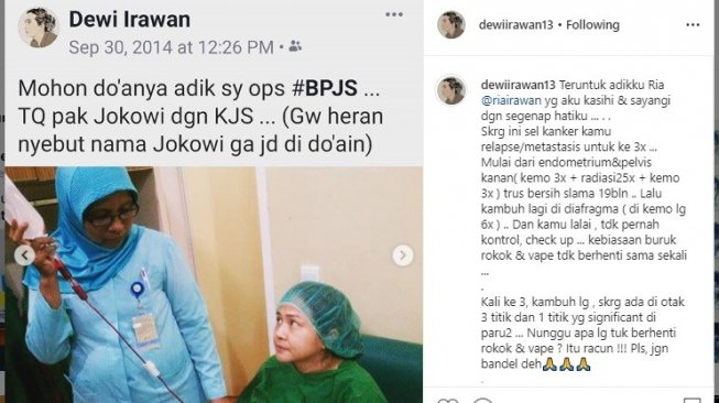 Dewi Irawan peringatkan Ria Irawan berhenti merokok (Instagram/@dewiirawan13)