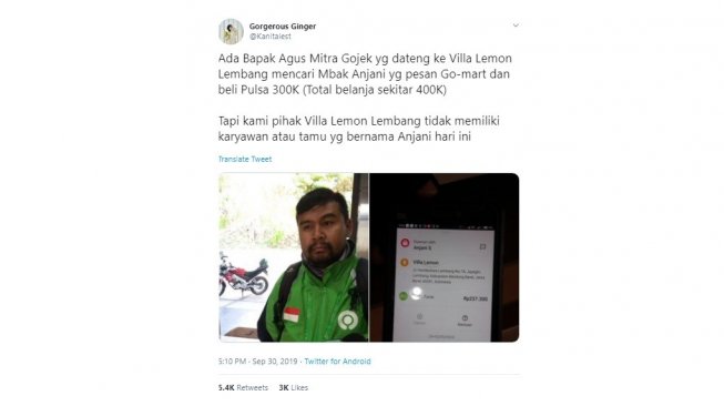 Postingan warganet, order fiktif. [Twitter]