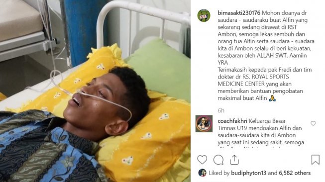 Bek Timnas Indonesia U-16, Alfin Farhan Lestaluhu terbaring sakit di RST Ambon. (@bimasakti230176)