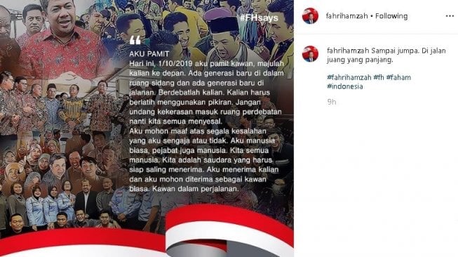 Unggahan Fahri Hamzah. (Instagram/@fahrihamzah)