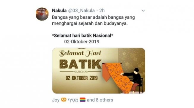Cuitan warganet rayakan Hari Batik Nasional. [Twitter]