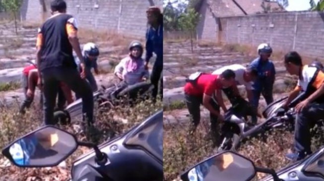 Emak-emak di Jogja Ngebut Naik Motor sampai Jatuh ke Sawah, Videonya Viral