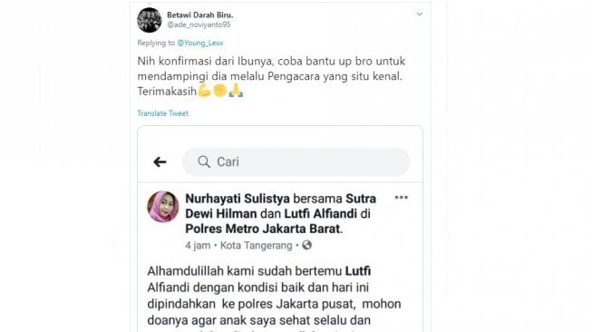 Young Lex mendapat info bahwa Alfiandi, anak STM yang viral dikabarkan sempat hilang. (twitter @ade_noviyanto95 )