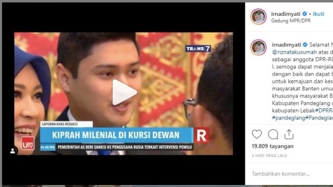 Rizki Aulia Rahman Natakusumah menjadi anggota DPR RI periode 2019-2024 diusia muda (instagram/@irnadimyati)