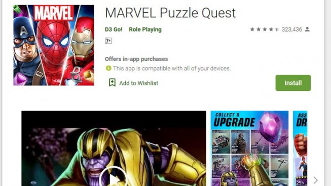 Marvel Puzzle Quest, pemain dapat mengumpulkan berbagai karakter dan memainkan semua misi [Google Playstore]