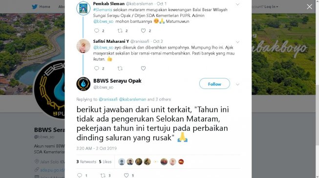 Selokan Mataram kering - (Twitter/@bbws_so)