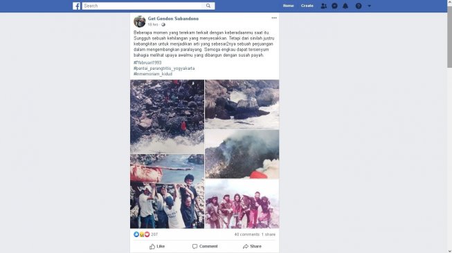 Alumnus UGM kenang kepergian almarhum pelopor paralayang - (Facebook/Get Gendon Subandono)