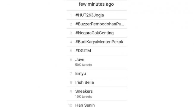 #HUT263Jogja jadi trending topic. [Twitter]