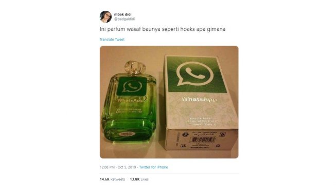 Warganet menebak wangi dari parfum WhatsApp ini. [Twitter]
