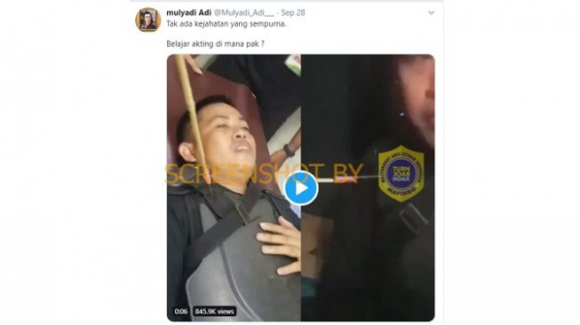 Potongan layar atau screnshoot polisi kena panah. (Turnbackhoax.id)