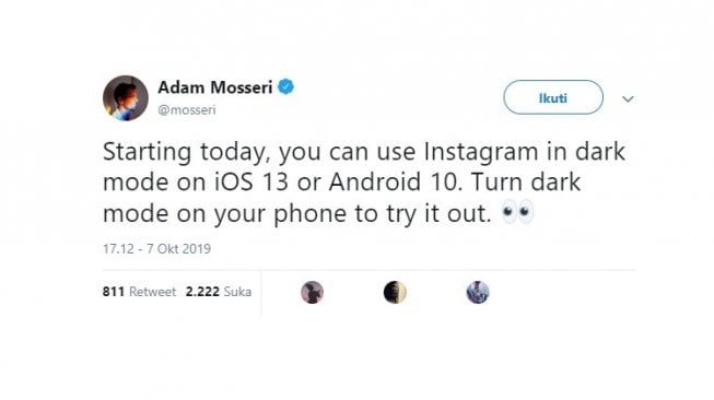 Postingan Instagram, fitur Dark Mode hadir. [Twitter]