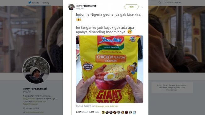 Postingan warganet, Indomie di Nigeria. [Twitter]