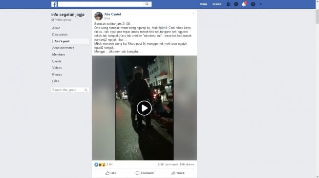 Pria di Jogja marah saat ditegur karena merokok sambil naik motor - (Facebook/Abe Cantel)