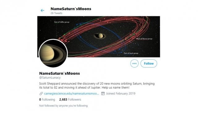 Penamaan bulan baru Saturnus. [Twitter]