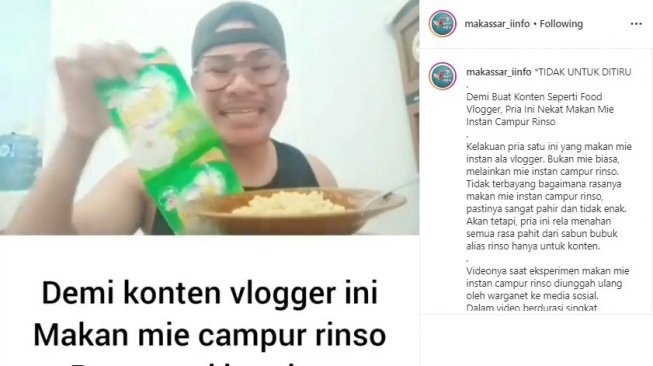 Pria makan mie instan pakai detergen bubuk (Instagram/@makassar_iinfo)