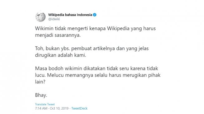 Postingan Wikipedia. [Twitter]
