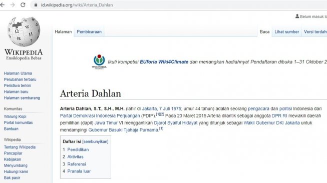 Hasil pencarian Arteria Dahlan pada Wikipedia. [Wikipedia]