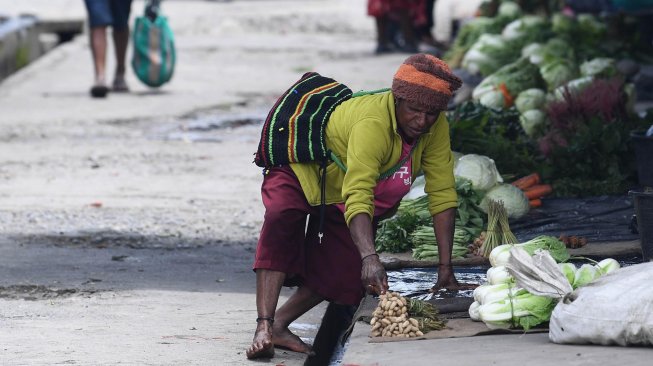 Sejumlah pedagang berjualan di Pasar Tradisional Tolikelek, Kota Wamena, Kabupaten Jayawijaya, Papua, Kamis (10/10). [ANTARA FOTO/M Risyal Hidayat]
