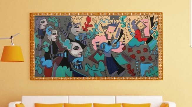 Lukisan karya Raja Huristak XXI Tondi Hasibuan yang dipajang di sebuah galeri seni. [istimewa]