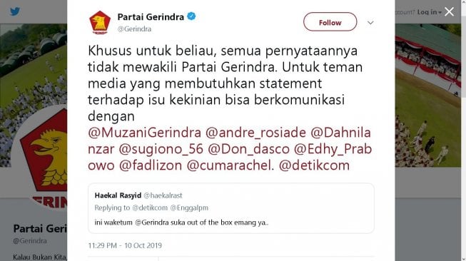 Cuitan Partai Gerindra - (Twitter/@Gerindra)