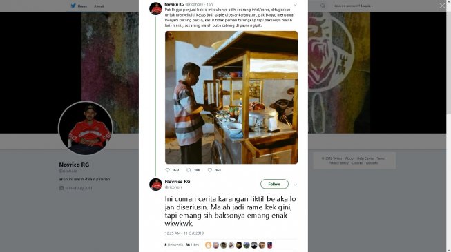 Pak Bagyo si penjual bakso jadi trending topic - (Twitter/@ricohore)