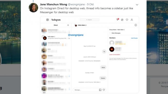 Fitur baru Instagram, kirim pesan langsung lewat desktop. [Twitter]