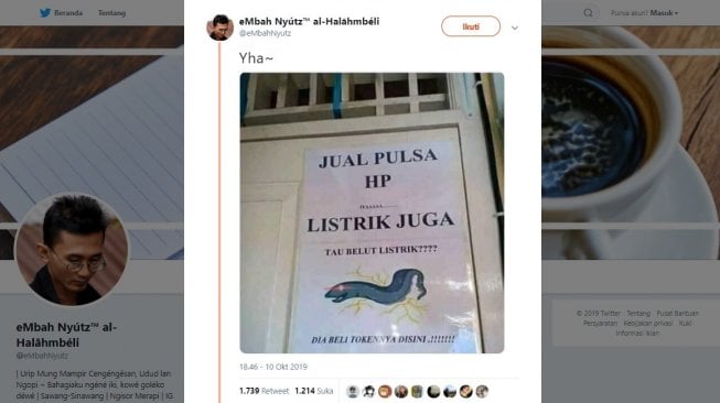 Gaya kreatif penjual token listrik. [Twitter]