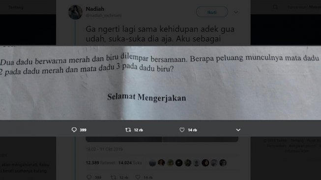 Jawaban kocak soal matematika seorang murid. [Twitter]