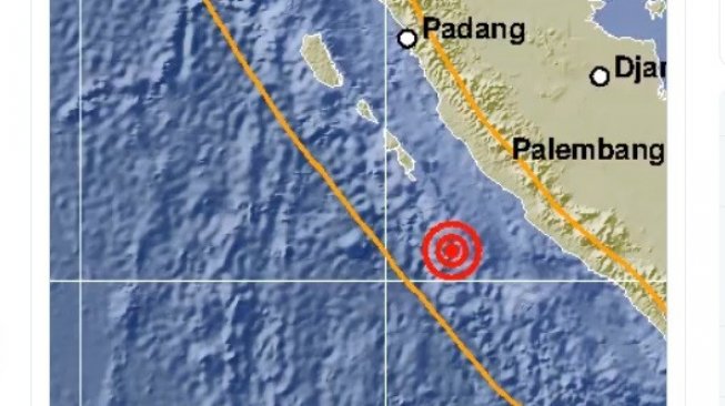 Titik pusat gempa Bengkulu pada Selasa (15/10/2019). [BMKG/Twitter]