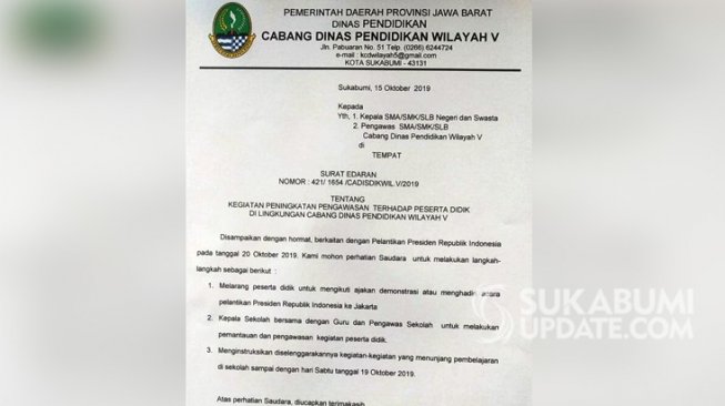 Pelajar di Sukabumi Dilarang Ikut Demo saat Pelantikan Jokowi di Gedung DPR