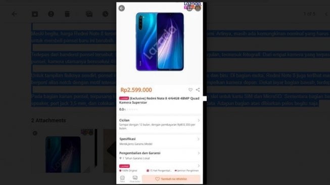 Bocoran harga Redmo Note 8. [Lazada]