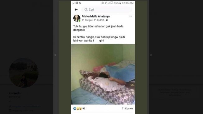 Postingan anak jual ibu kandung. [Facebook]