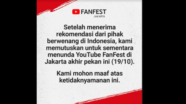 YouTube FanFest 2019 ditunda. [YouTube]