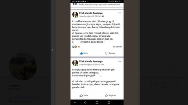 Postingan anak jual ibu kandung. [Facebook]