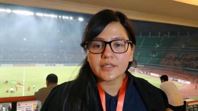 Sekretaris Jenderal PSSI Ratu Tisha usai pertandingan Timnas U-19 lawan China U-19 di Stadion Gelora Bung Tomo Surabaya, Kamis (17/10/2019) malam. (Foto Willy Irawan)