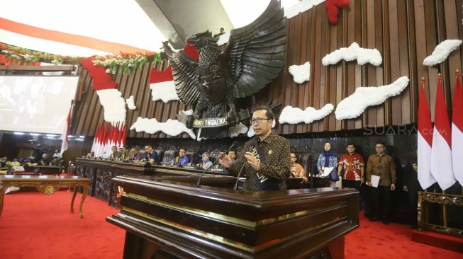 Suasana gladi kotor pelantikan Presiden dan Wakil Presiden di Kompleks Parlemen, Jakarta, Jumat [Suara.com/Arya Manggala]
