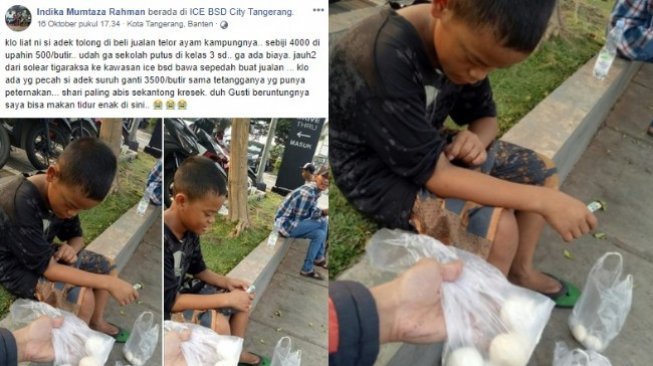 Kisah anak penjual telor di kawasan ICE) BSD, Tangerang, Banten menjadi perhatian warganet (Facebook Indika Mumtaza Rahman)