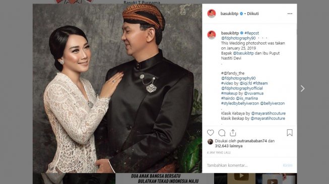 Foto pernikahan Ahok dan Puput Nastiti Devi (instagram/@basukibtp)