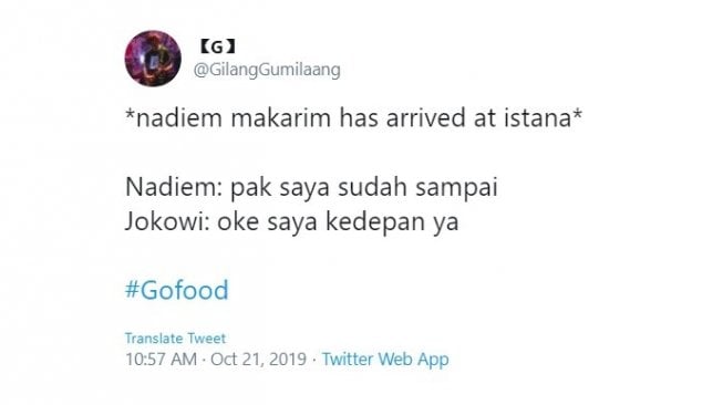 Cuitan warganet dipanggilnya Nadiem Makarim ke Istana Negara. [Twitter]