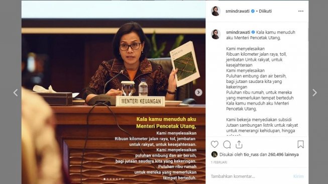 Puisi Sri Mulyani yang membalas tudingan Prabowo Subianto soal Menteri Pencetak Utang (instagram/@smindrawati)