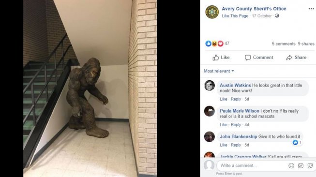 Penemuan 'Bigfoot' di Tengah Hutan (facebook.com/Avery County Sheriff's Office)