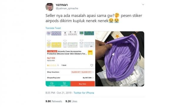 Postingan warganet, pemesanan online shopping gagal. [Twitter]