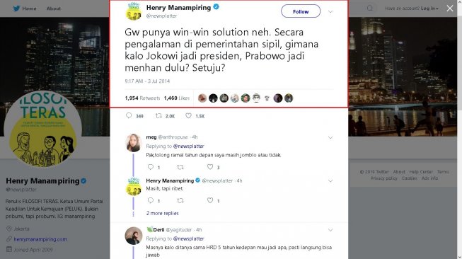 Cuitan lawas soal Jokowi dan Prabowo - (Twitter/@newsplatter)